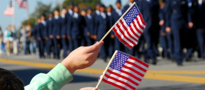 Flag waving at veteran's day parade